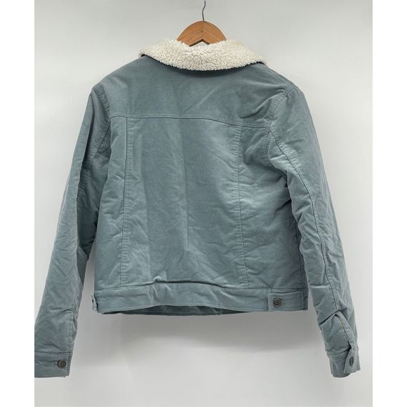 Forever 21 Jacket Sherpa Lined Women Large Blue Green Velour Trucker - Picture 2 of 14